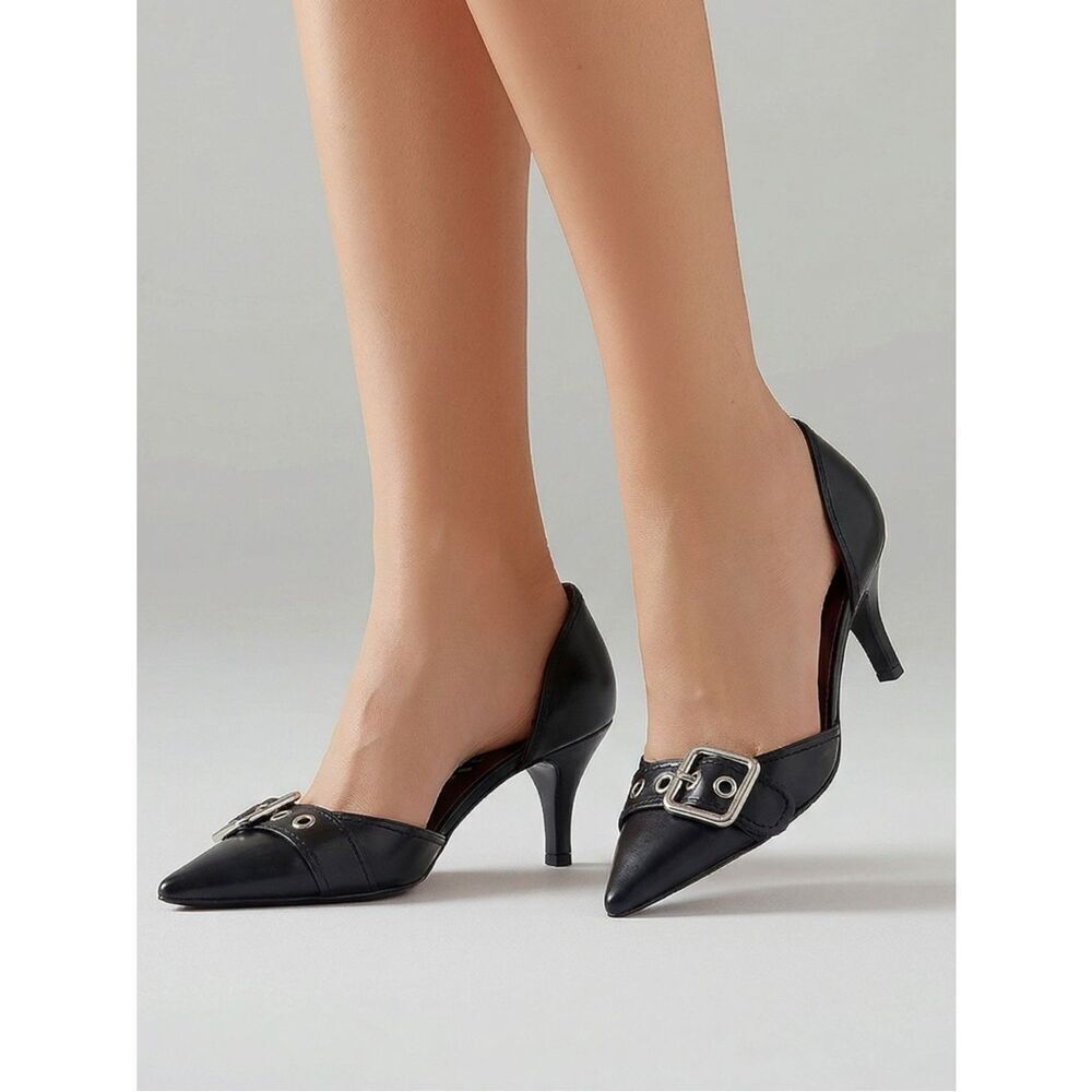 PRADA | Black Leather Heels with Silver Buckle D’Orsay Pumps Women’s Size 39